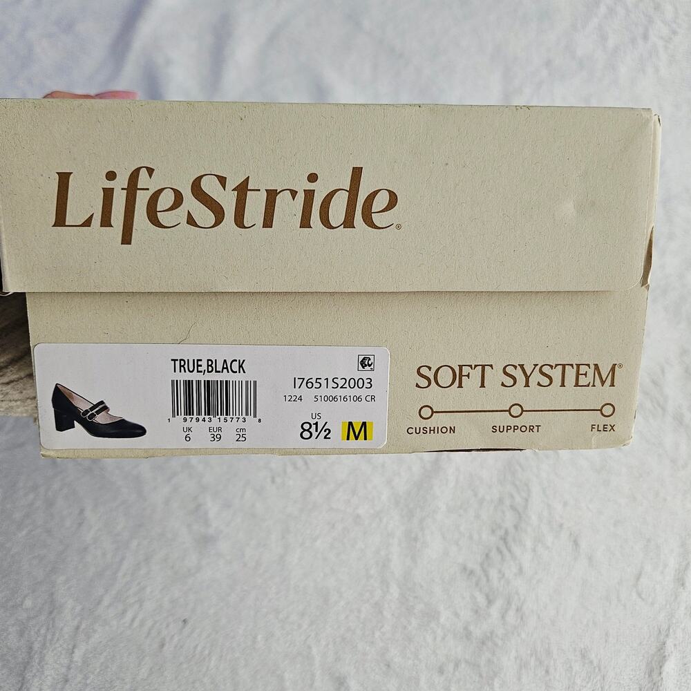 New LifeStride True Mary Jane Block Heel Pump 8.5 Black Comfort Soft Academia - Picture 9 of 12